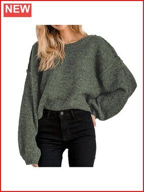 Oversized Cropped Sweater Batwing Long Sleeve Crewneck Pullover